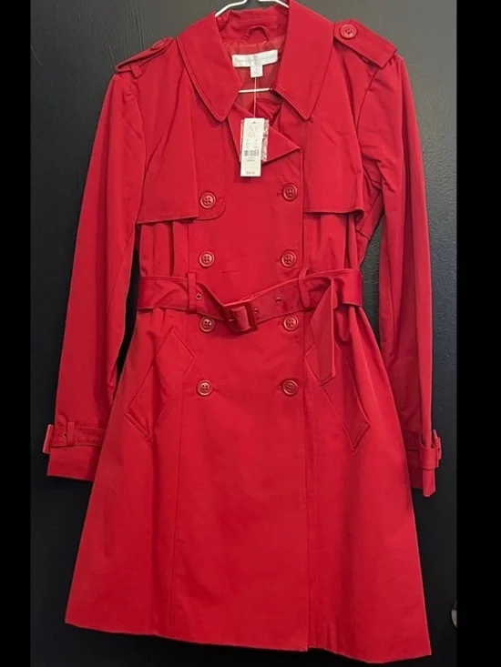 NY&Co 🔥 Red Hot Double-Breasted Belted Trench Coat - Picture 1 of 6
